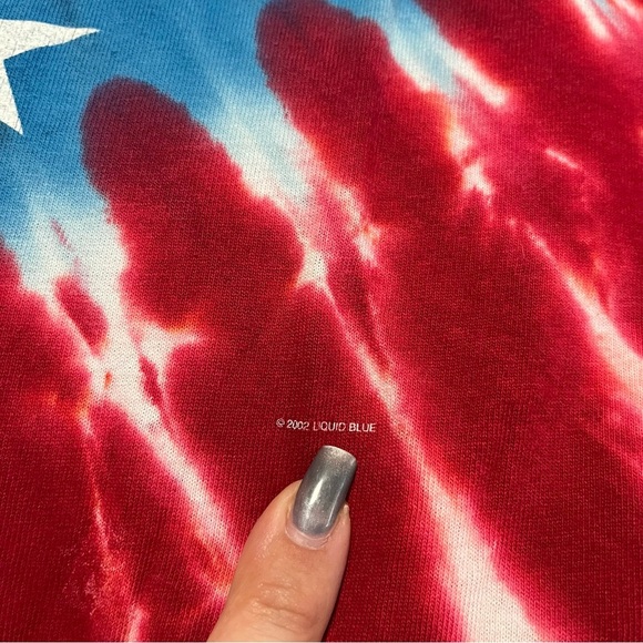 Vintage 2002 Liquid Blue Red White Blue Tie Dye American Flag Tee Size XXL - Picture 3 of 6